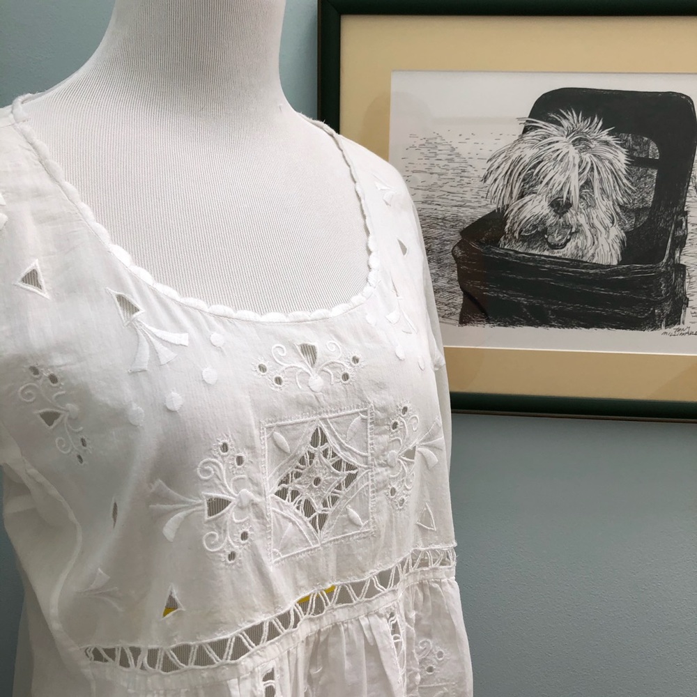 Lucky Brand White Cotton Top w Openwork Embroidery - Picture 2 of 16